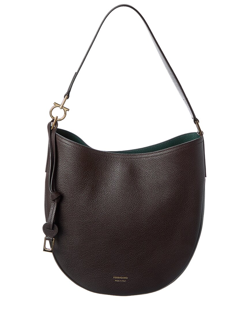 Ferragamo North/south Medium Leather Hobo Bag In Black