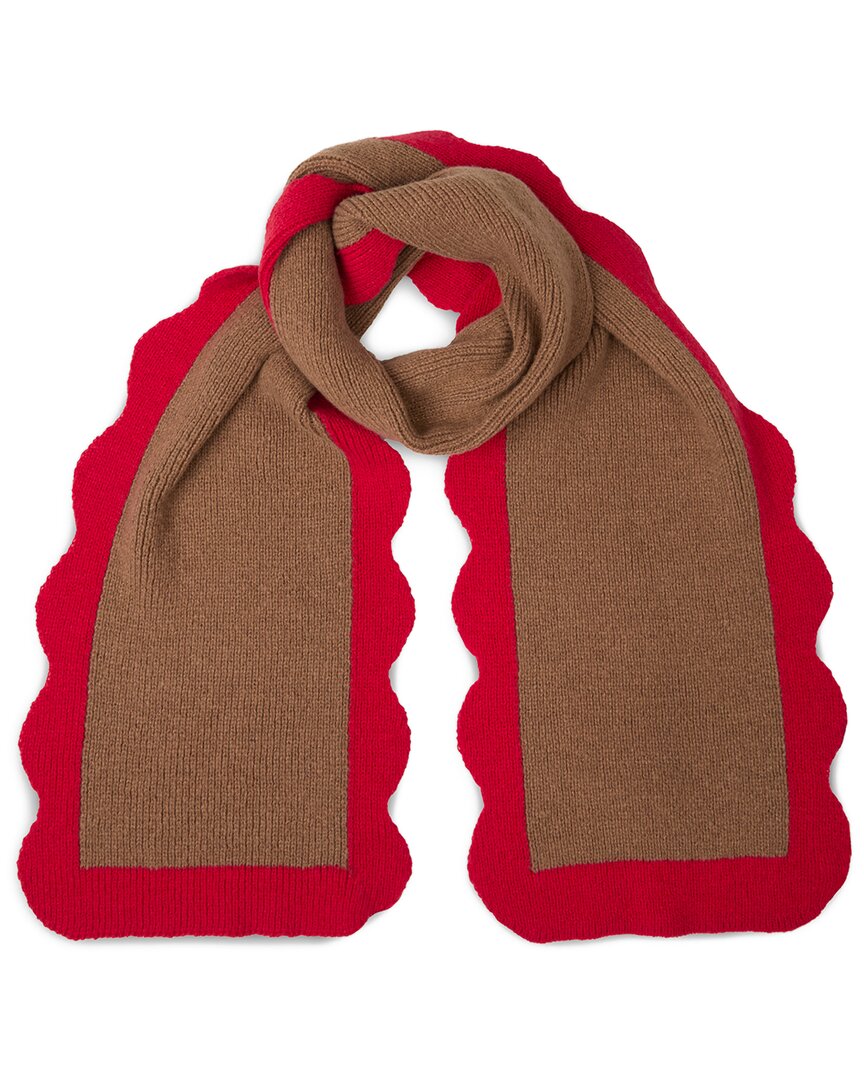 Saachi Scallop Trim Knit Scarf In Brown
