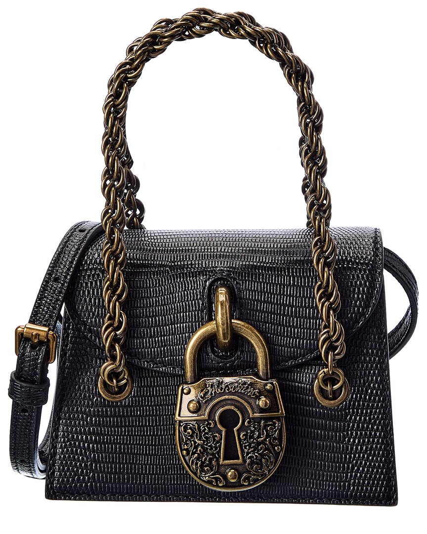 Shop Moschino Padlock Detail Large Embossed Leather Crossbody In Black