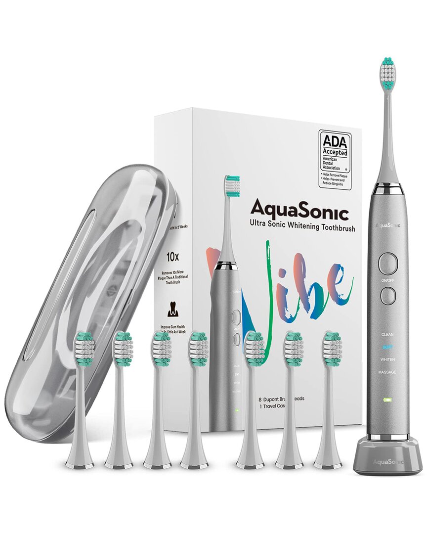 Aquasonic Vibe Ultrasonic Whitening Toothbrush + 8 Dupont Brush Heads + Case