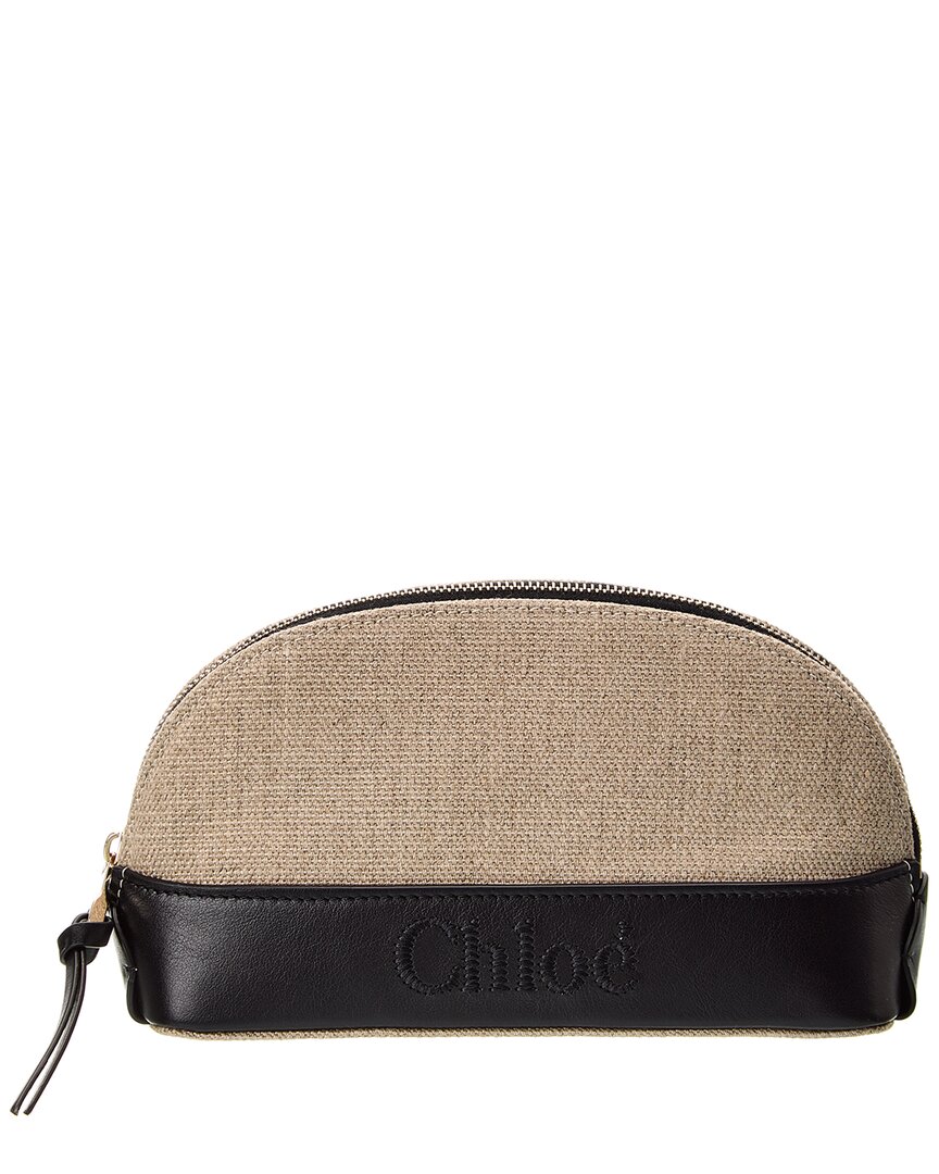 Chloé Sense Linen & Leather Makeup Bag In Nocolor