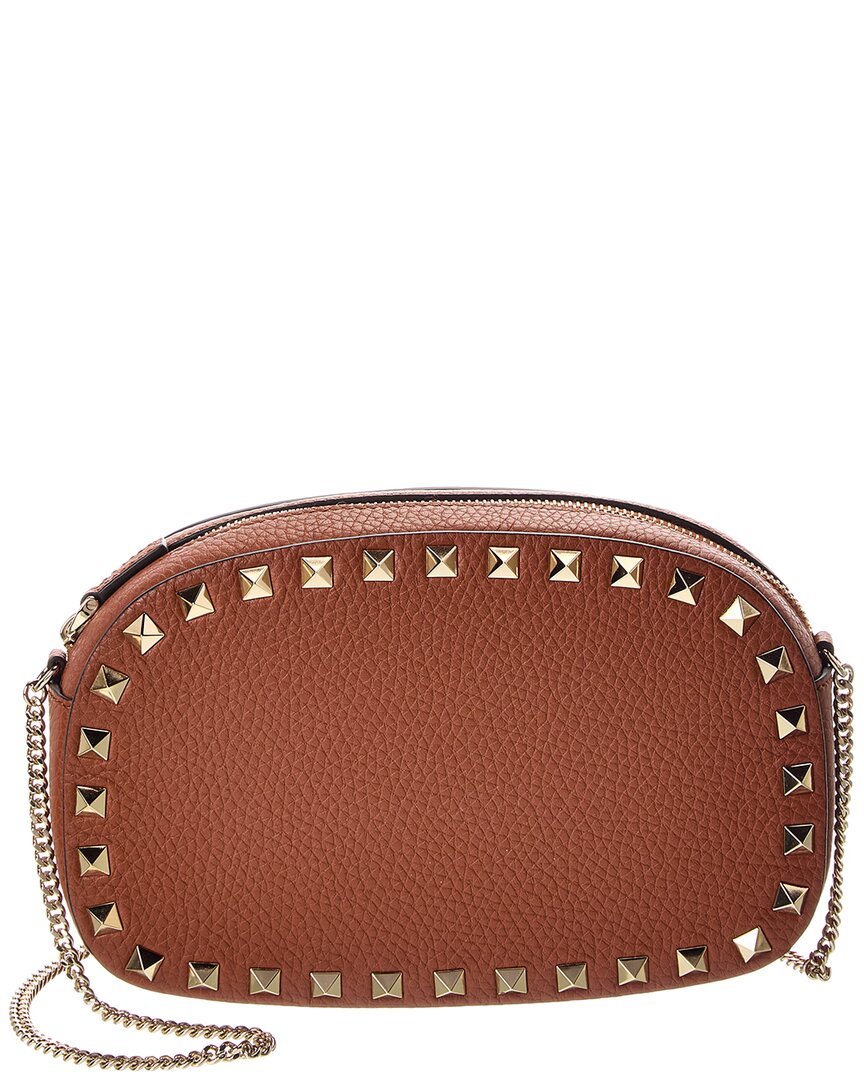 Valentino Rockstud Mini Grainy Leather Crossbody In Brown
