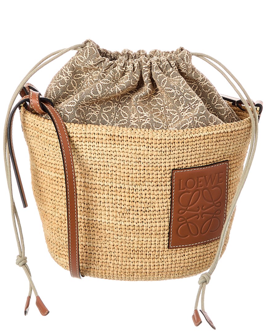 Loewe Anagram Raffia & Leather Bucket Bag In Brown