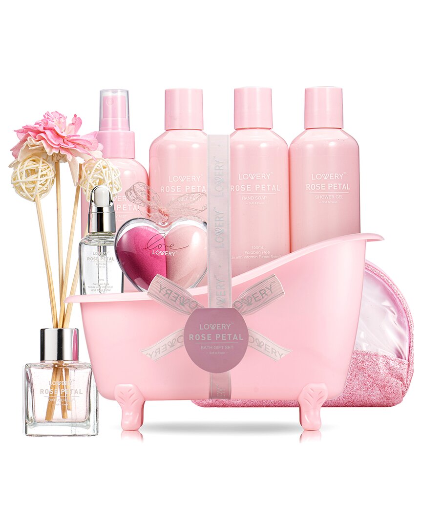 Lovery 17pc Aromatherapy Set, Rose Petal Bath And Body Spa Kit With Oil Diffuser & More