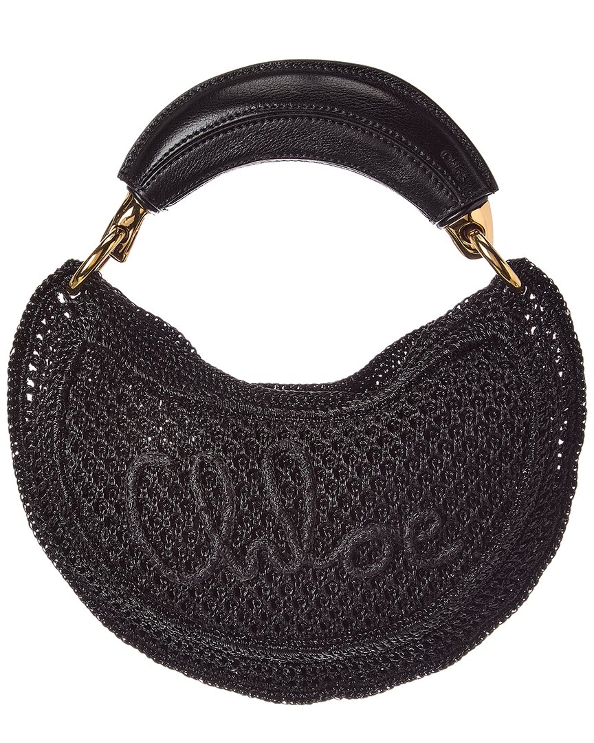 Chloé Chloe Summer Mini Banana Glitter Crochet & Leather Hobo Bag In Black