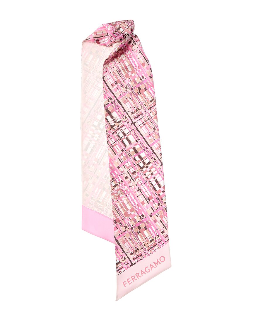 Ferragamo Logo Printed Silk Scarf In Pink
