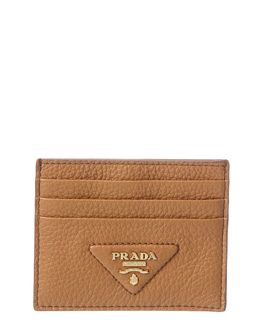 Prada Logo Leather Card Case In Black