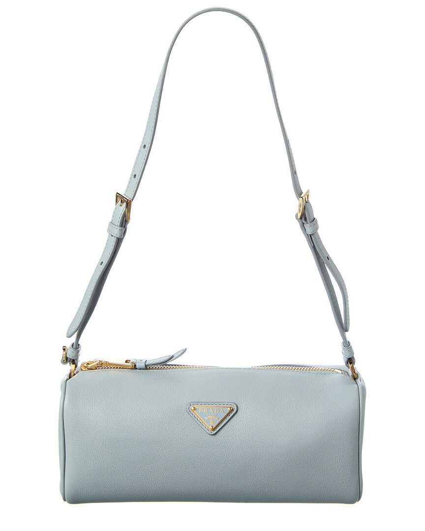 Prada Logo Leather Pouchette In Blue