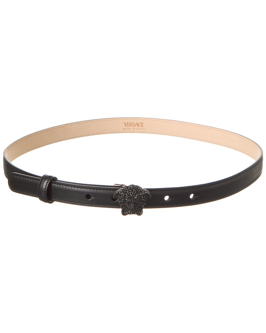 Shop Versace Medusa Crystal Leather Belt In Black