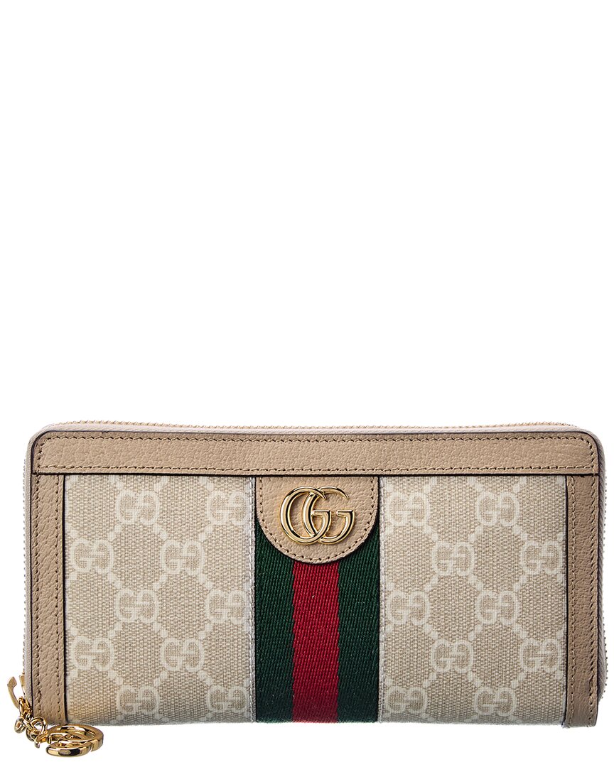 Gucci Ophidia Gg Supreme Canvas & Leather Zip Around Wallet In White