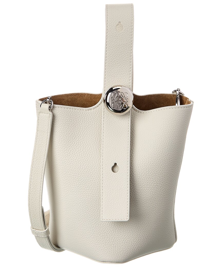 Loewe Mini Pebble Leather Bucket Bag In White