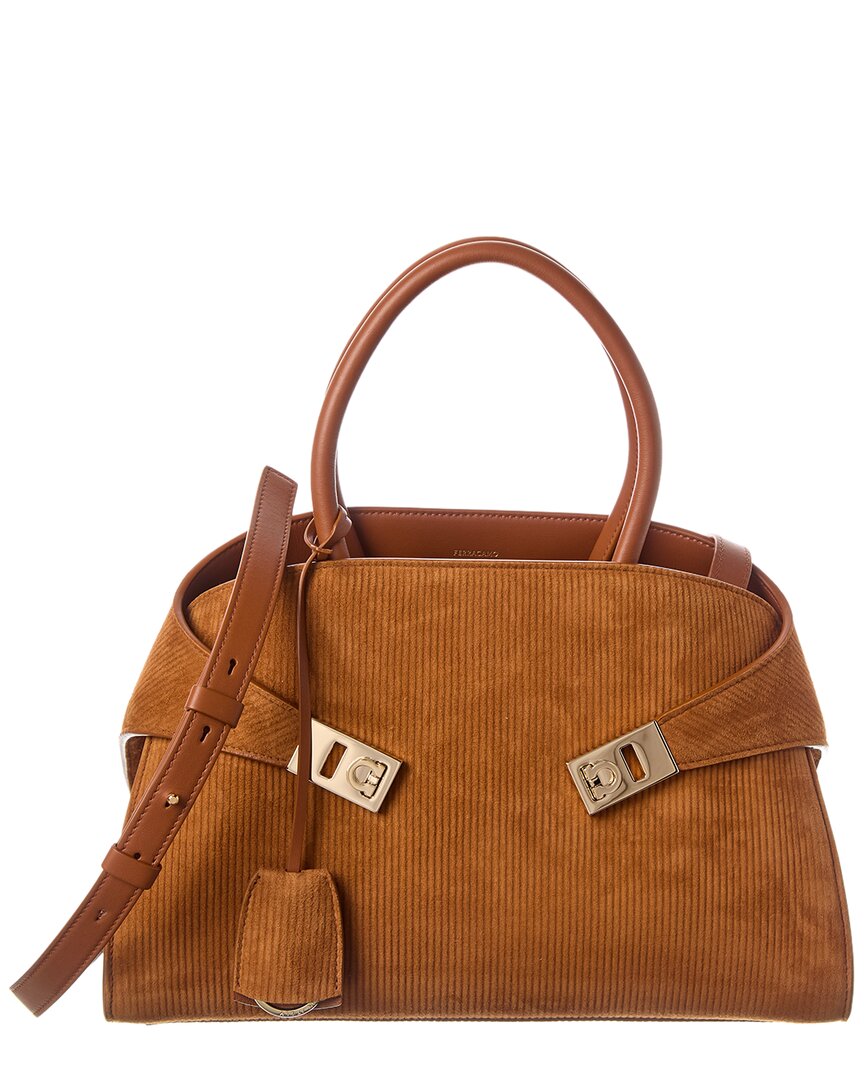 Ferragamo Hug Small Suede Satchel In Brown
