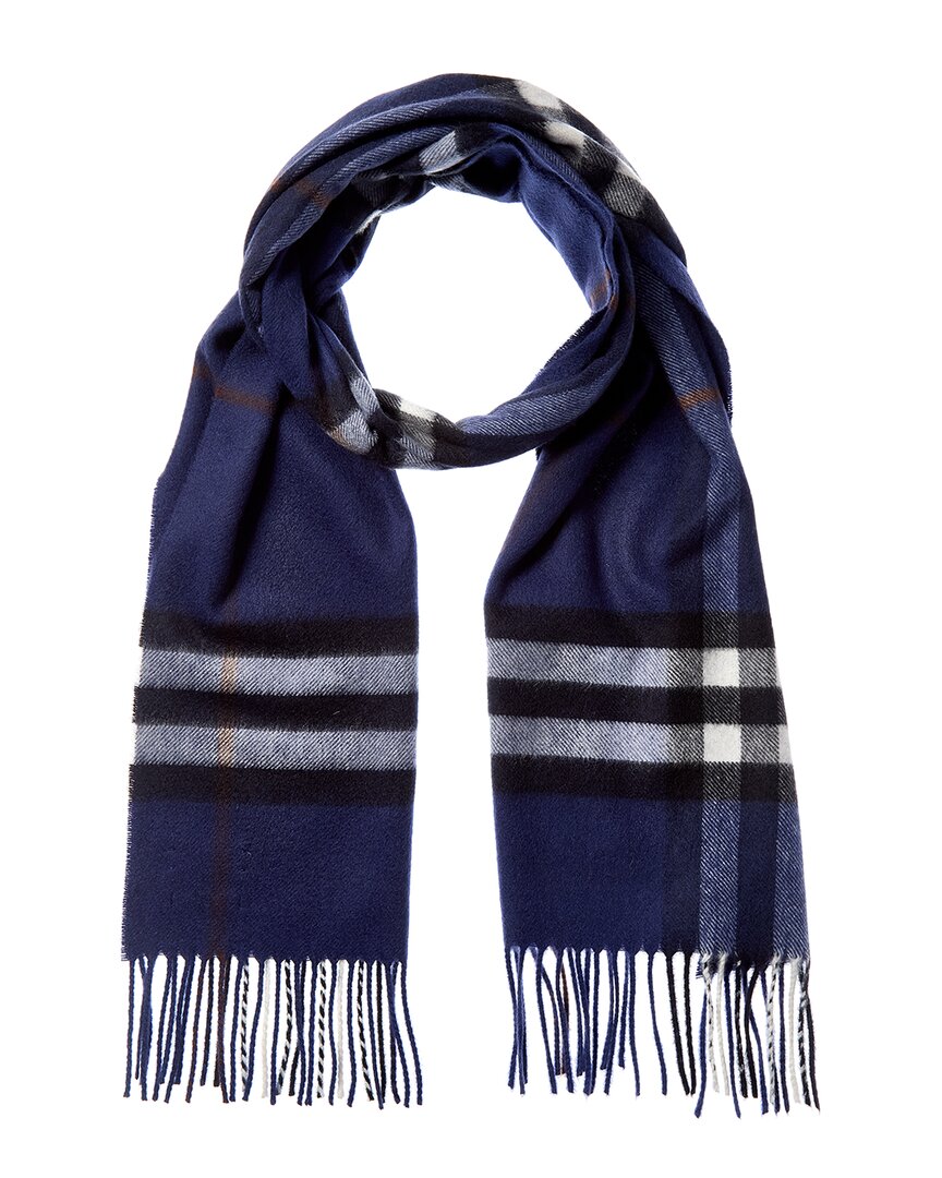 Burberry Check Cashmere Scarf In Blue