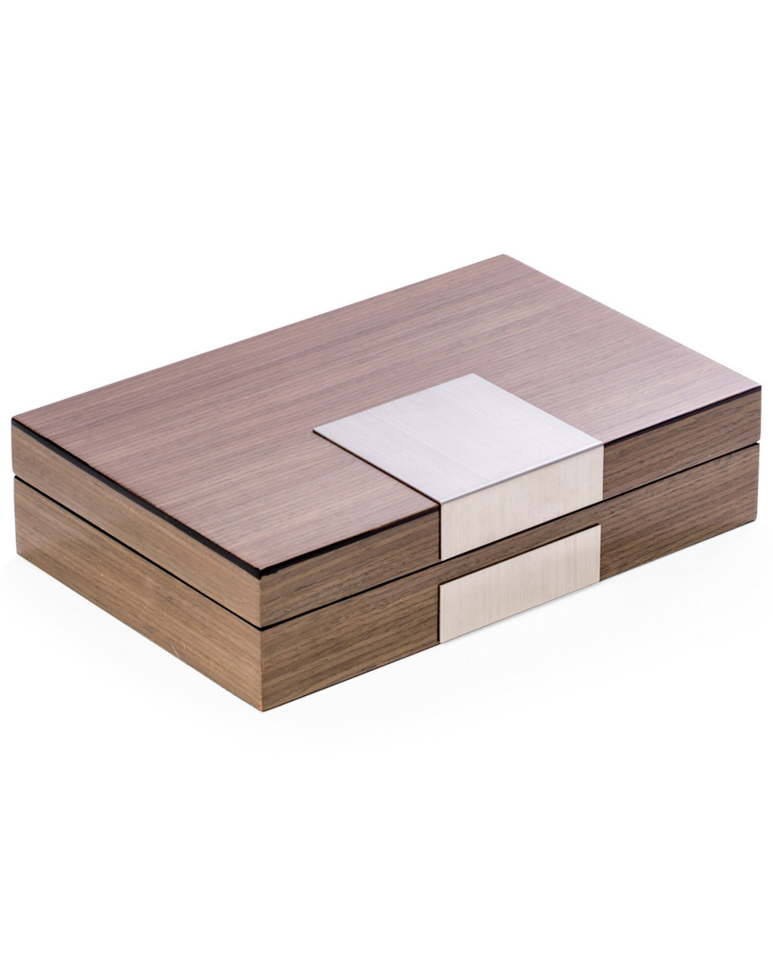 Bey-berk Lacquered Silver Walnut Wood Valet Box