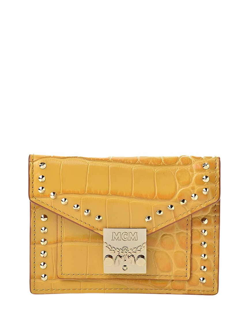 Mcm Croc-embossed Leather Wallet In Yellow