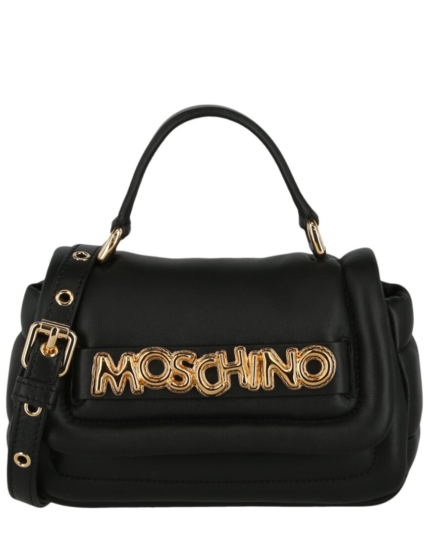 Moschino Lettering Logo Leather Satchel In Black