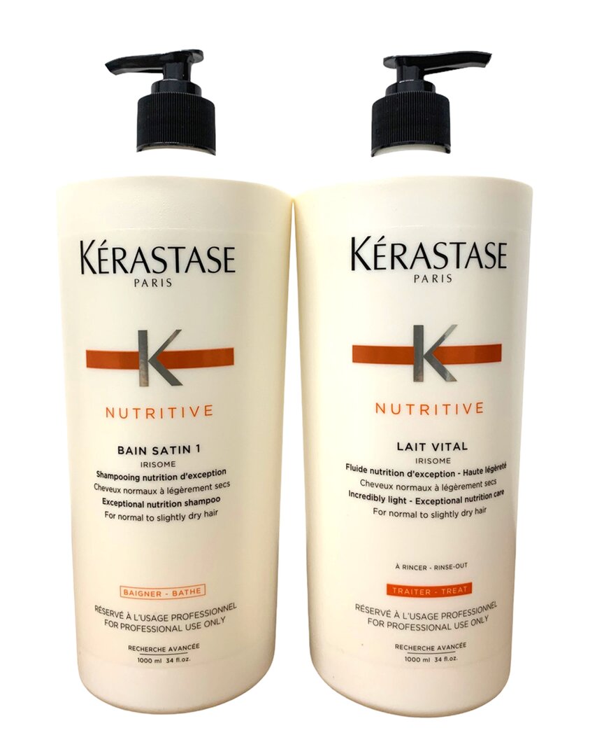 Kerastase 34oz Bain Satin 1 Shampoo & 34oz Lait Vital Conditioner Set With 2 Pumps
