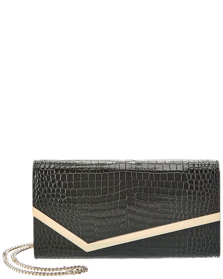 Jimmy Choo Emmie Croc-embossed Leather Clutch In Green