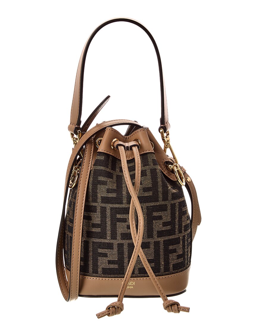 Fendi Mon Tresor Ff Jacquard Bucket Bag In Brown