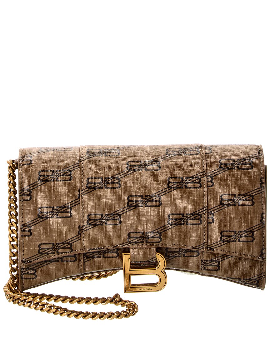 Balenciaga Hourglass Coated Canvas Wallet On Chain In Brown