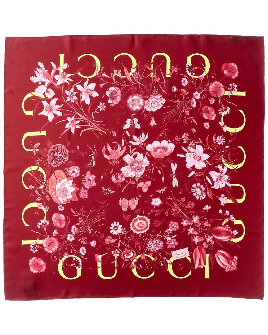 Gucci Floral-print Scarf In Red