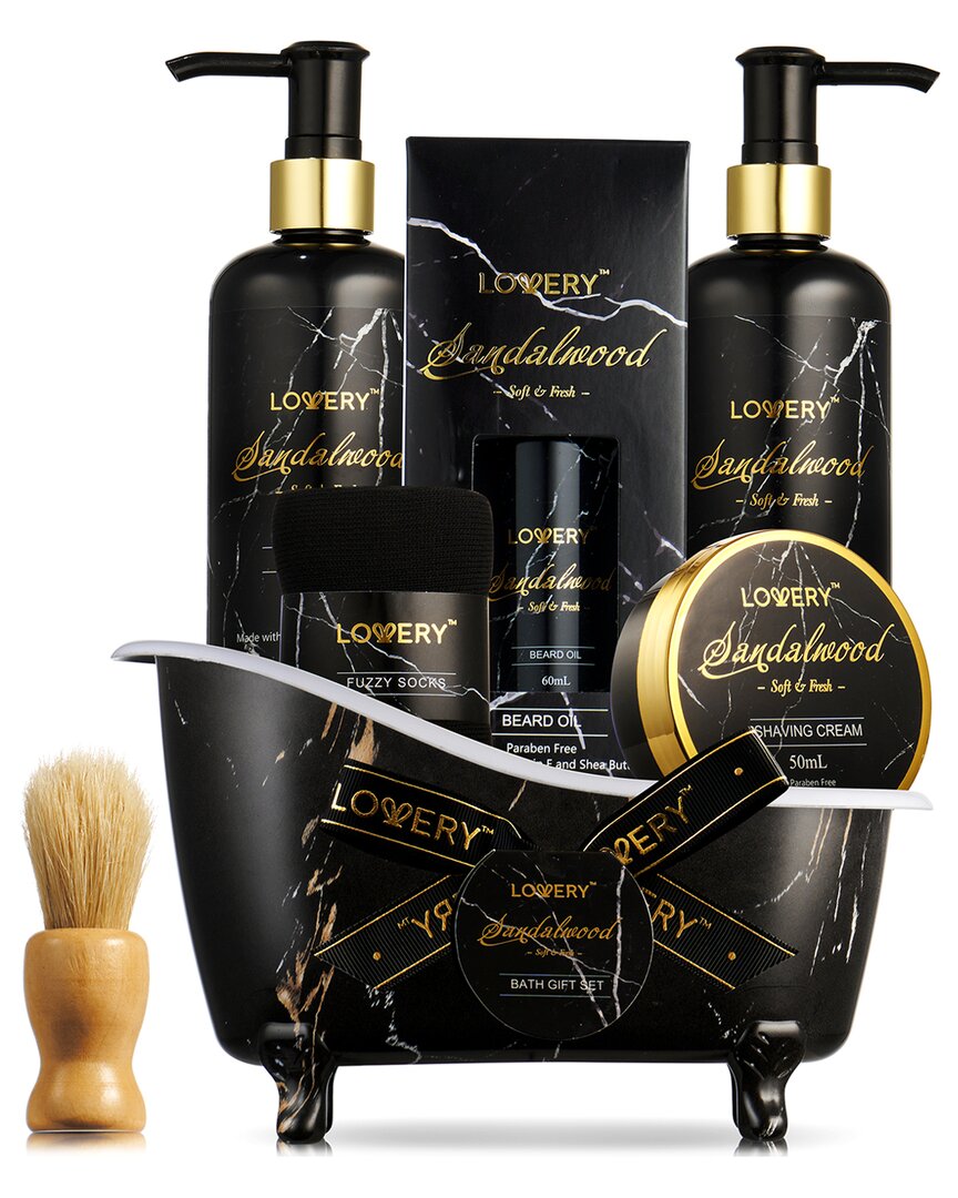 Lovery Deluxe Sandalwood Spa Basket For Men, Gold Marble Self Care Grooming Kit