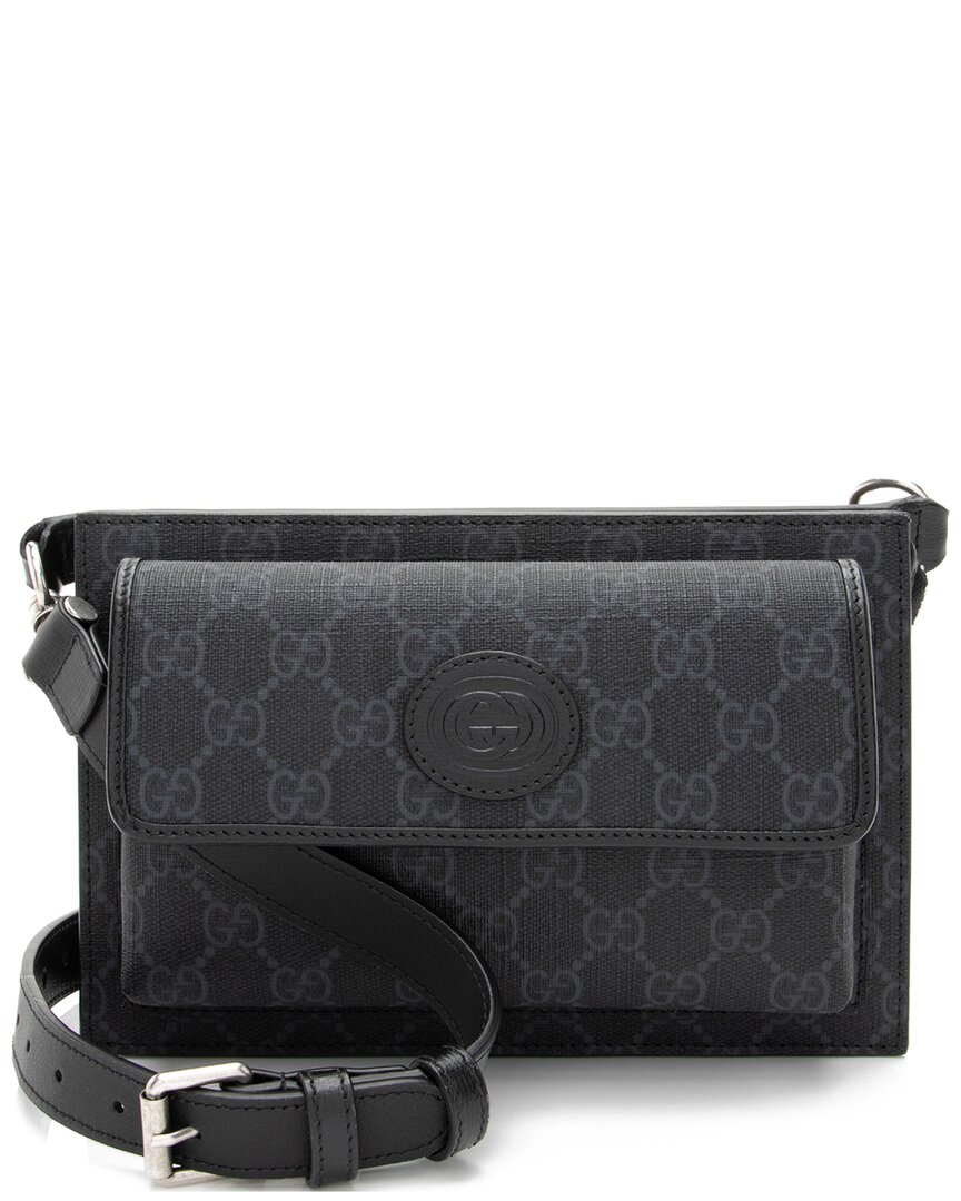 Gucci Black & Grey Gg Supreme Canvas Flap Pocket Belt Bag (authentic Pre-loved)
