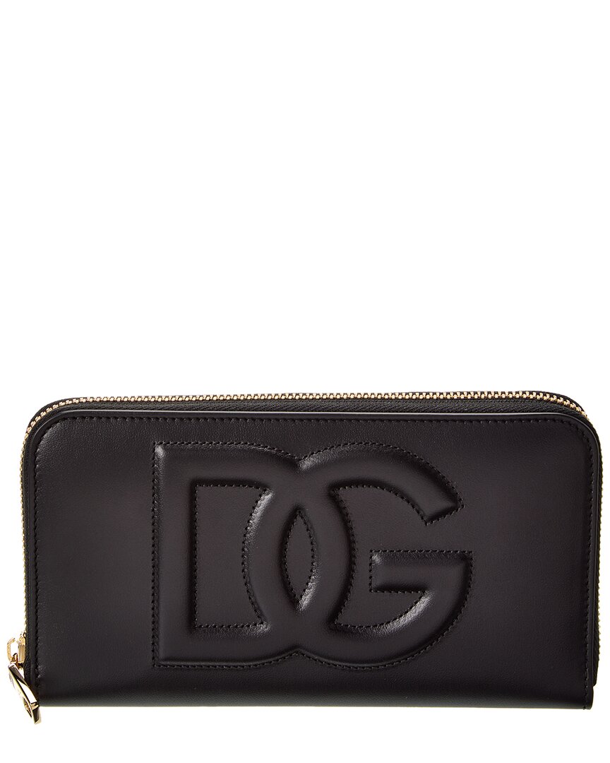 Dolce & Gabbana Dg Logo Leather Zip Around Wallet In Black