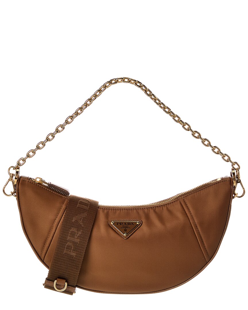 Prada Demi-lune Re-nylon Hobo Bag In Brown