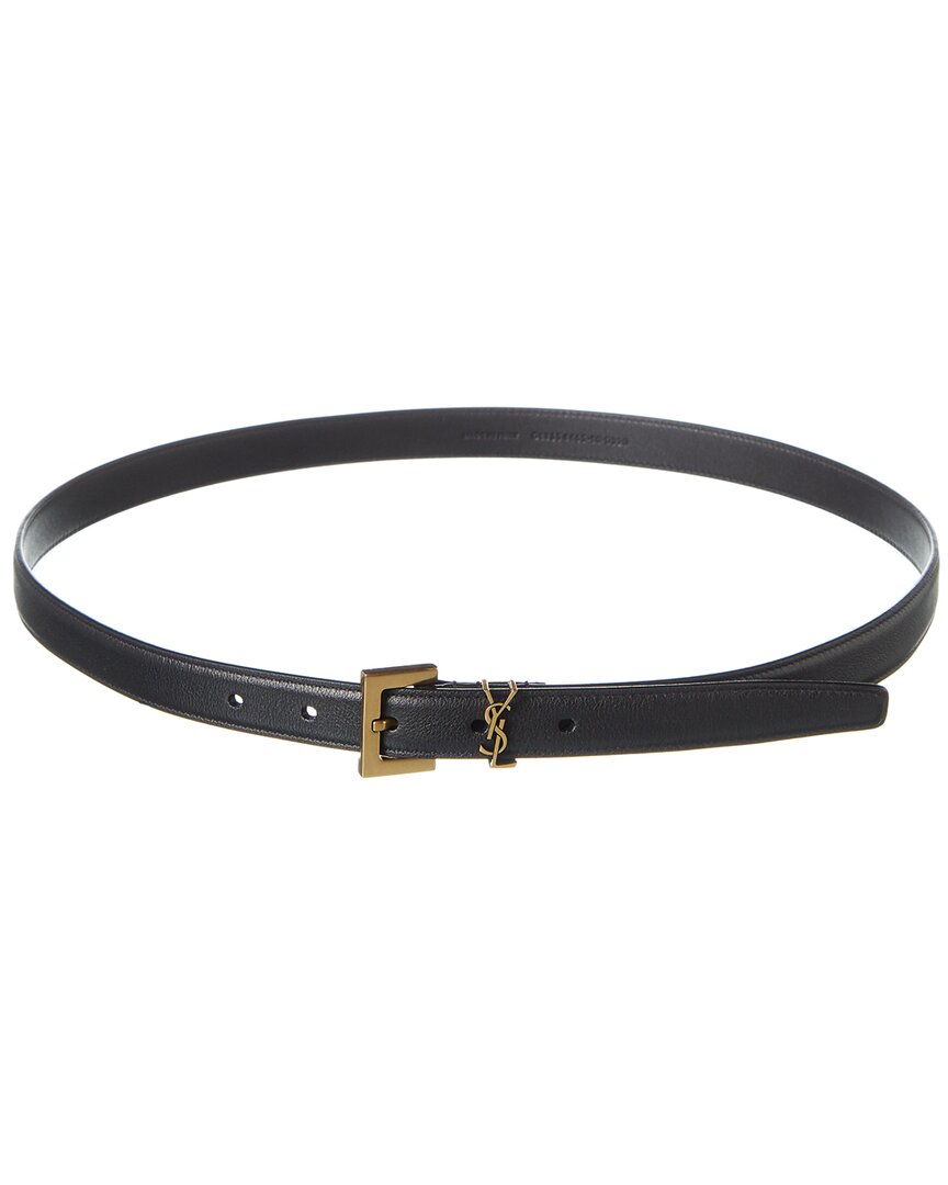 Saint Laurent Ysl Cintura Leather Belt In Black