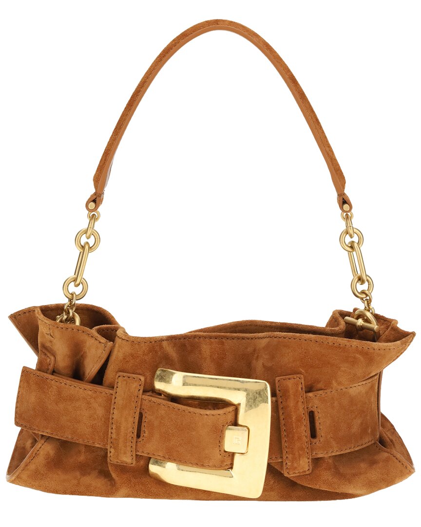Balmain Leather Shoulder Bag In Brown