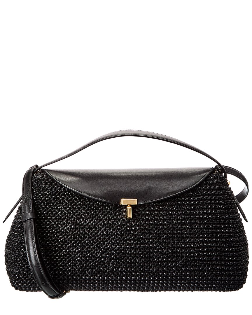 Totême Toteme T-lock Woven Leather Top Handle Shoulder Bag In Black