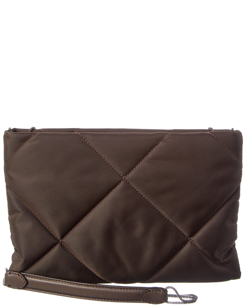 Brunello Cucinelli Quilted Canvas Pouch In Brown