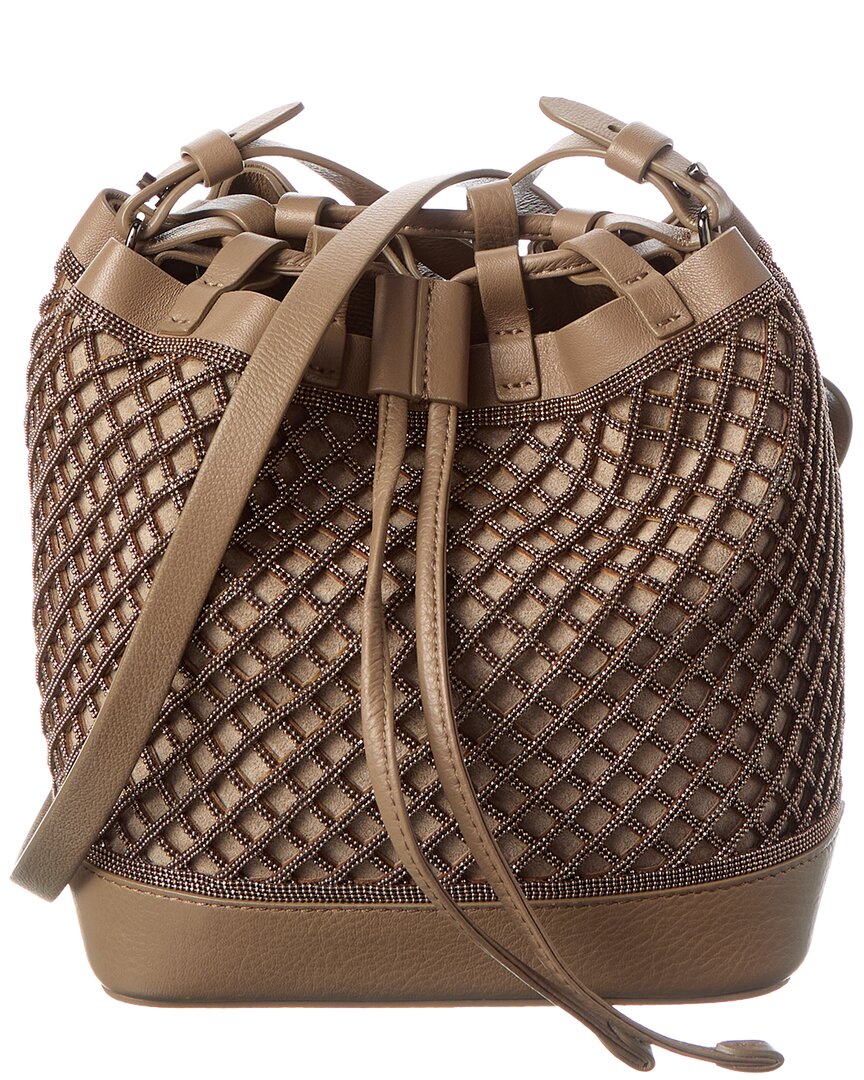 Brunello Cucinelli Leather Bucket Bag In Brown