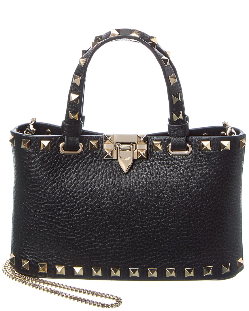Valentino Rockstud Mini Leather Tote In Black