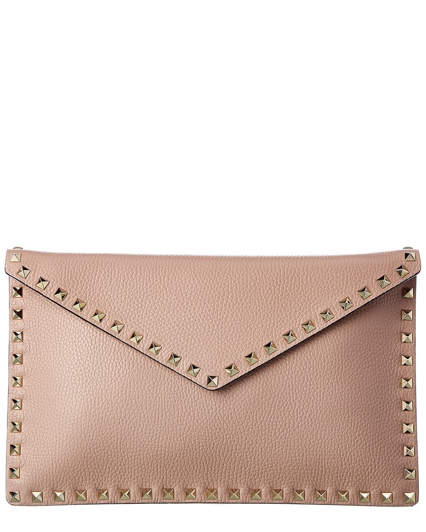 Valentino Garavani Valentino Rockstud Grainy Leather Pouch In Pink