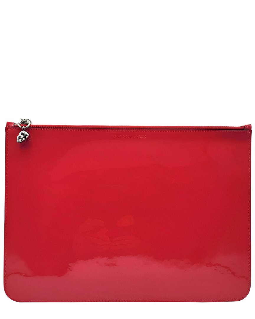 Alexander Mcqueen Skull Charm Leather Pouch In Red
