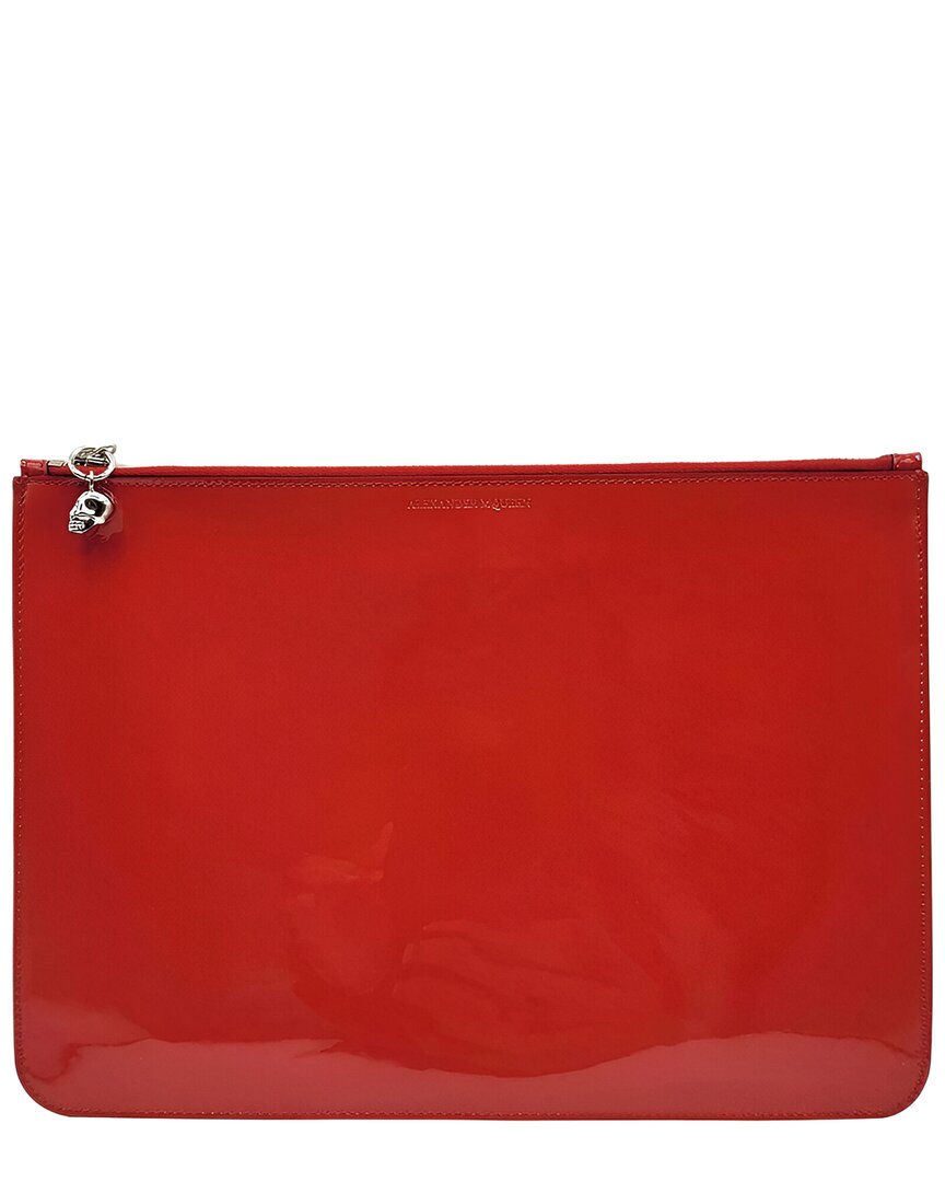 Alexander Mcqueen Skull Charm Leather Pouch In Red
