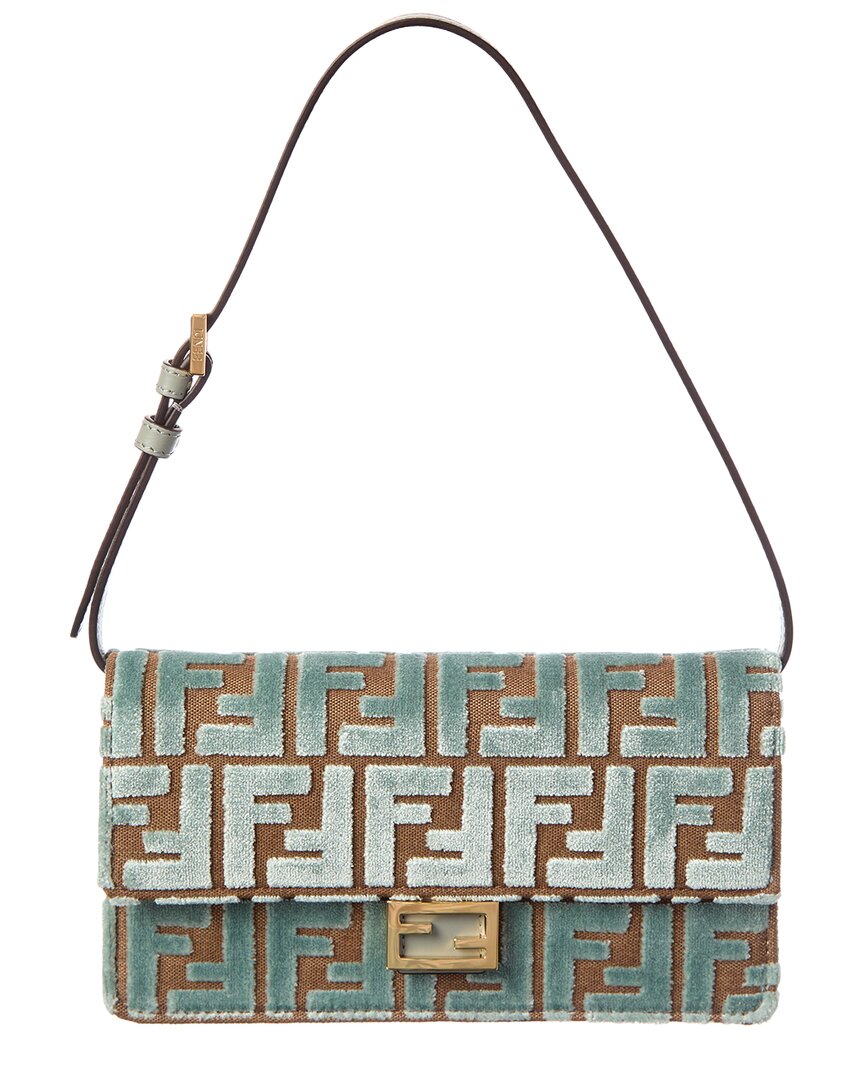 Fendi Dnu Inv  Baguette Ff Velvet & Leather Wallet On Chain