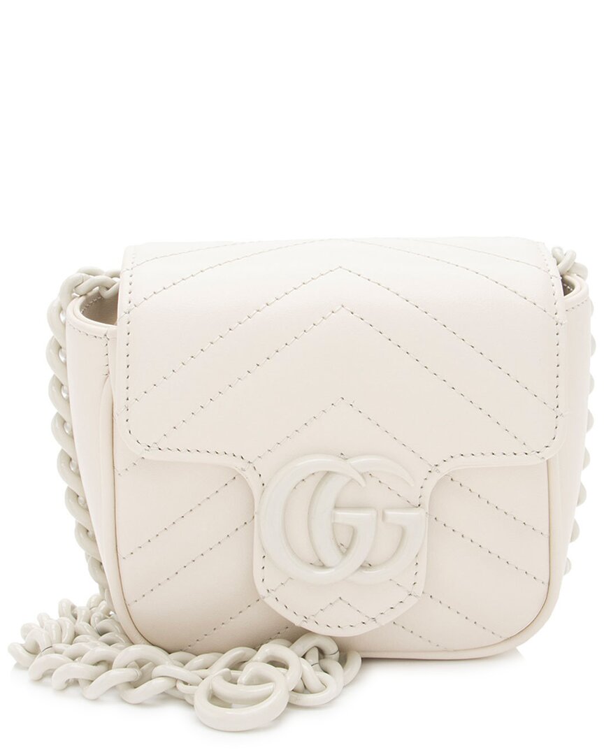 Gucci White Matelasse Leather Gg Marmont Monochrome Square Chain Belt Bag (authentic Pre-loved) In White