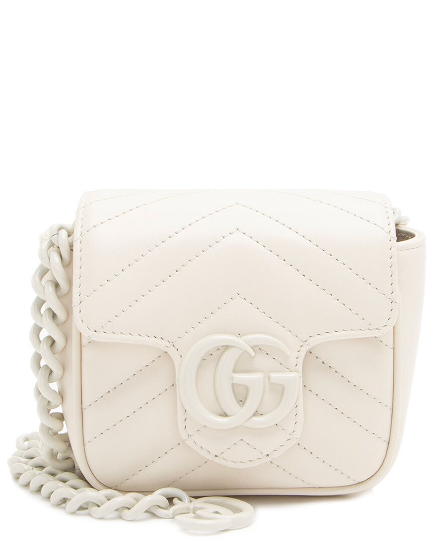 Gucci White Matelasse Leather Gg Marmont Monochrome Square Chain Belt Bag (authentic Pre-loved)