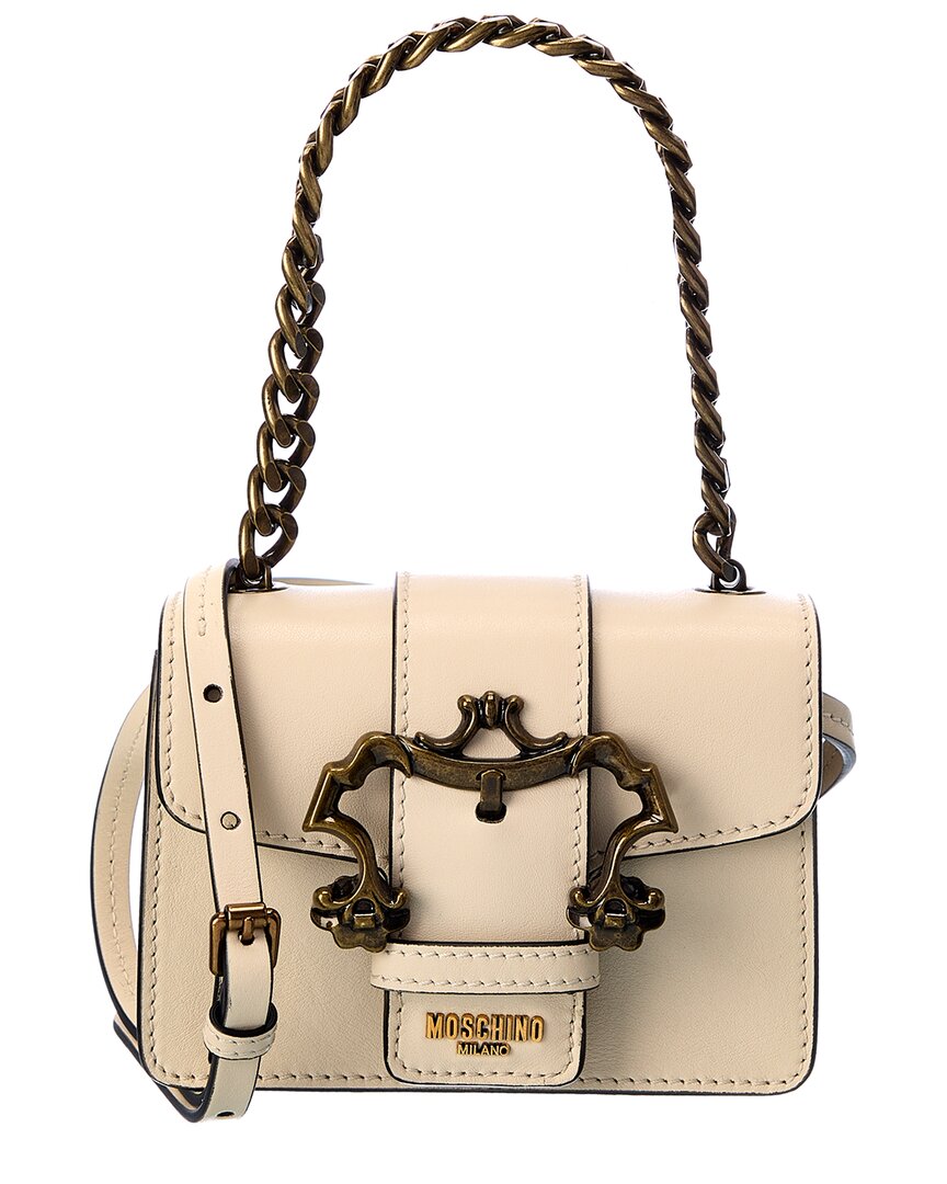 Moschino Padlock Detail Large Leather Crossbody In White