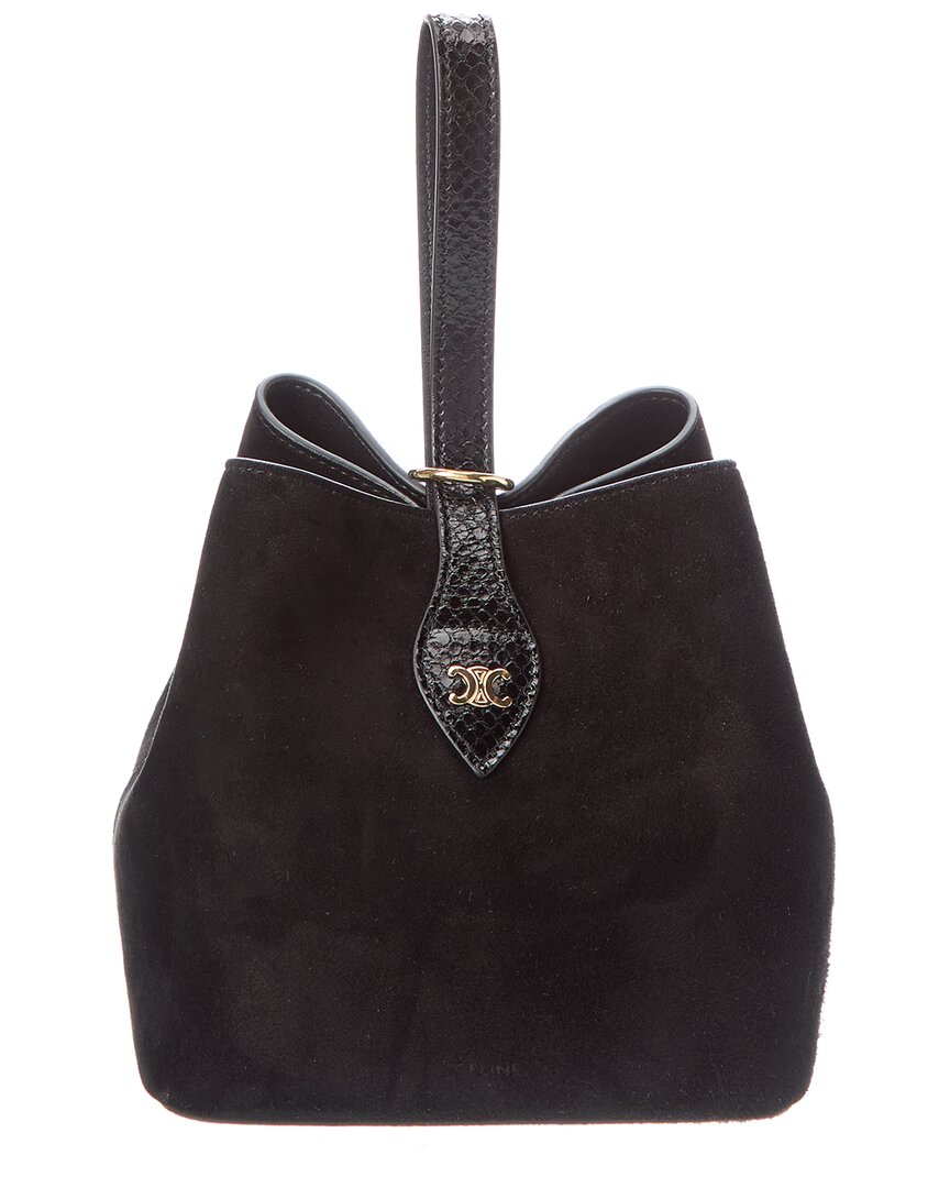 Celine Amber Suede & Python-embossed Leather Bucket Bag In Brown