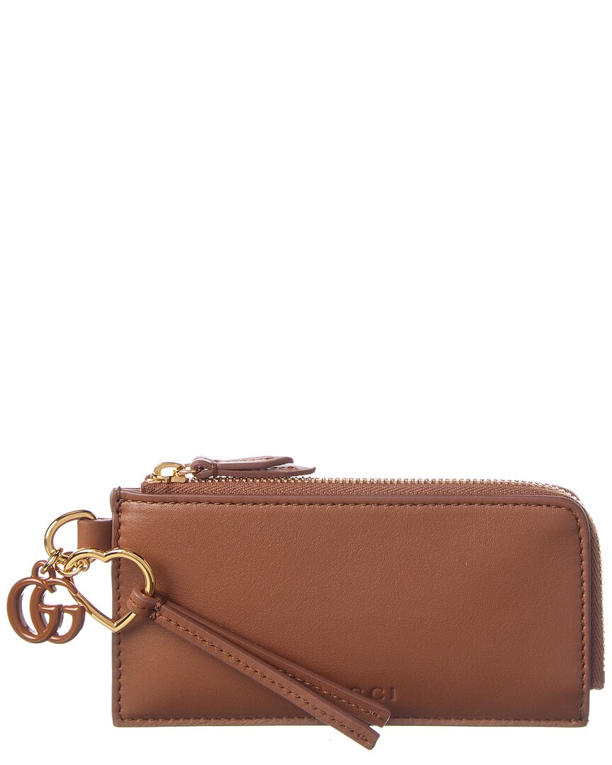 Gucci Double G Leather Card Case In Brown