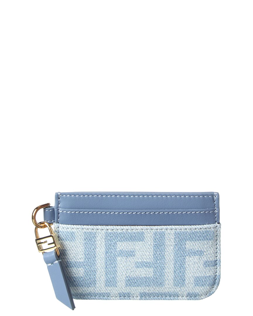 Fendi Baguette Denim & Leather Card Case In Blue