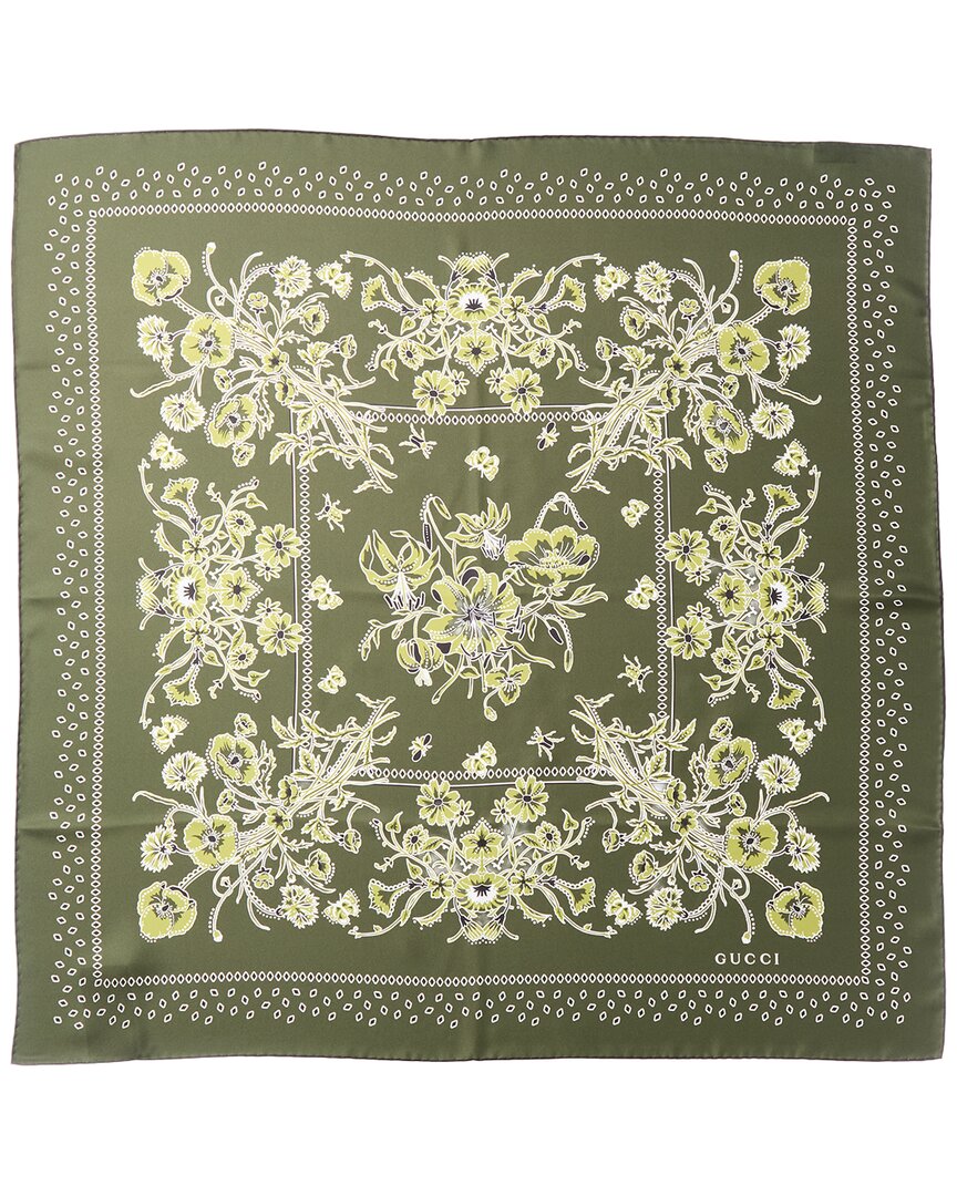 Gucci Printed Silk Twill Carré In Green