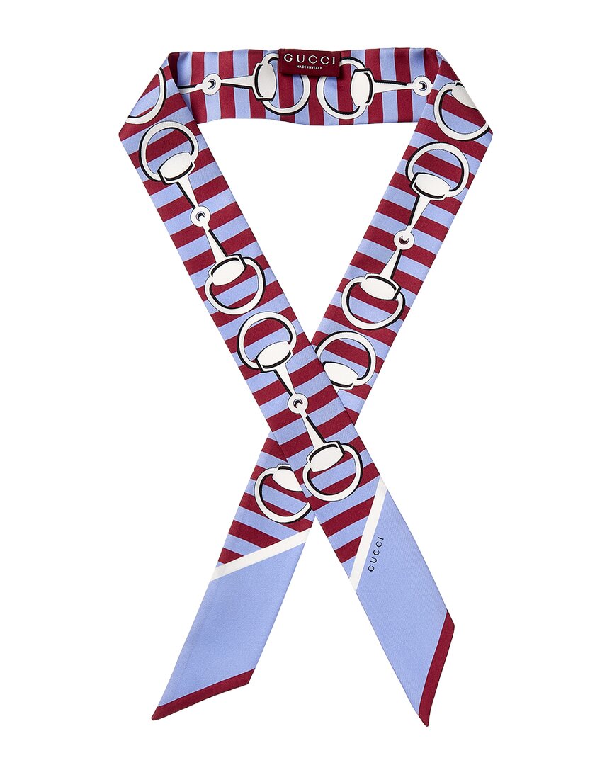 Gucci Printed Silk Twill Ribbon Scarf In Blue