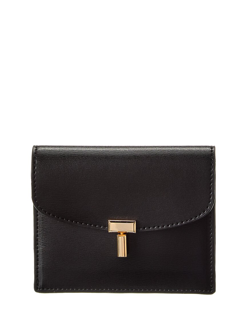 Totême Toteme T-lock Fold-over Small Leather Card Case In Black