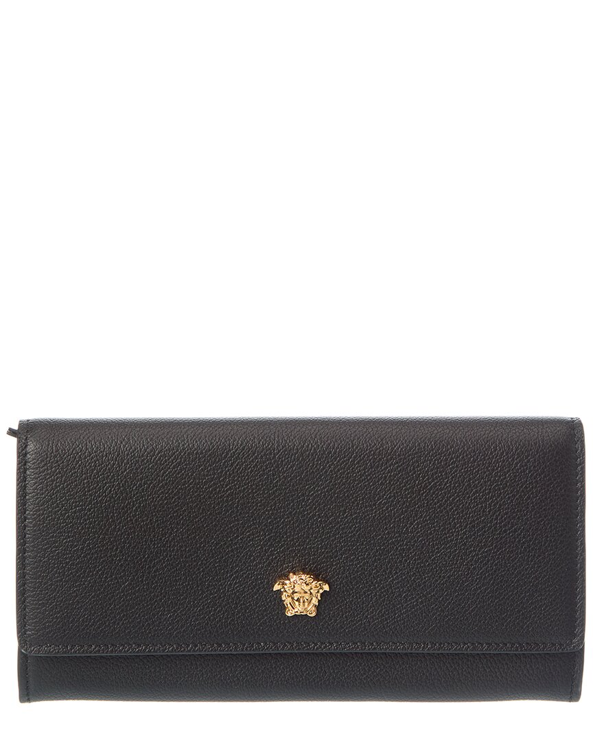 Versace Medusa Leather Continental Wallet In Black