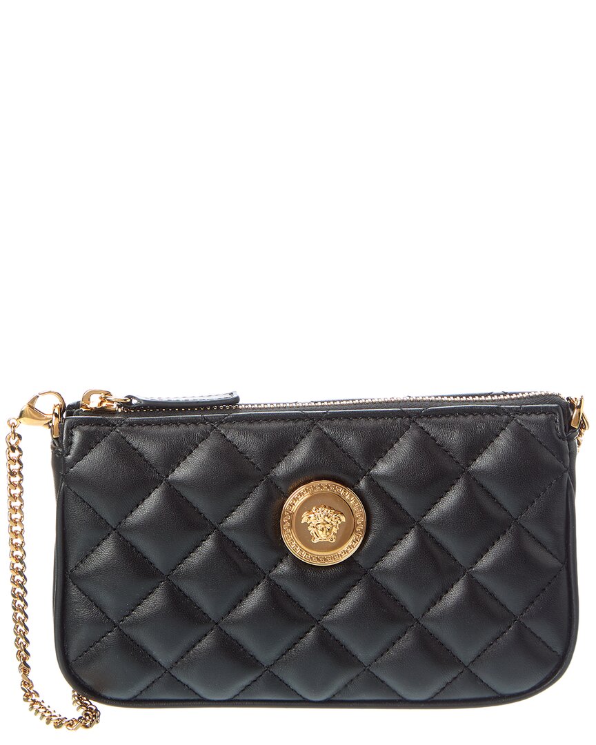 Versace Medusa Quilted Leather Pochette In Black